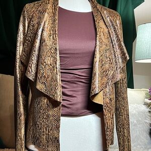 Zara Tan Snakeskin Open Blazer